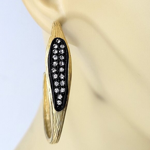 Gold Hoop Earrings With Crystals - Picture 4 of 10